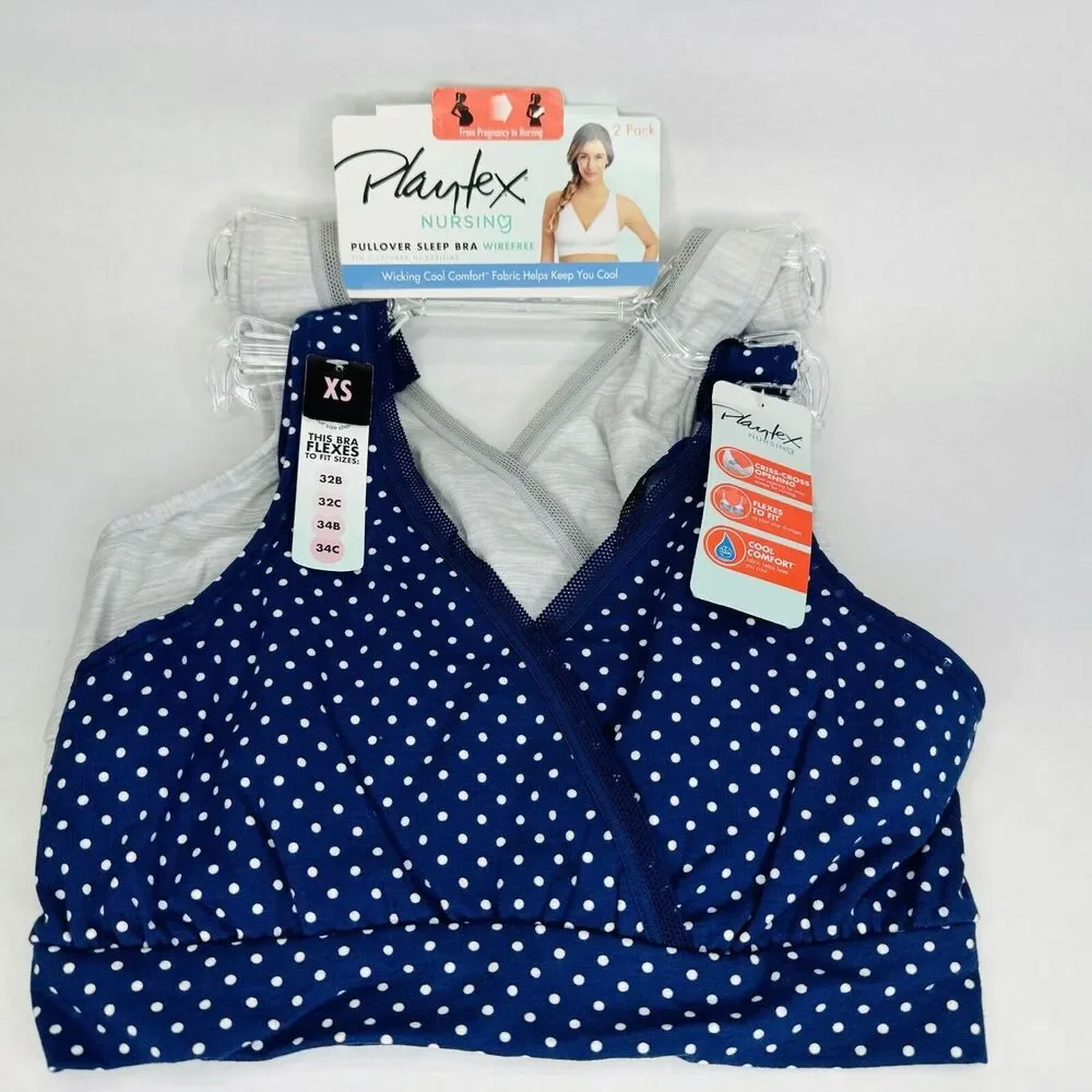 Playtex Nursing Pullover Sleep Bra Wireless Wicking Cool Comfort Set of 2 XS NEW